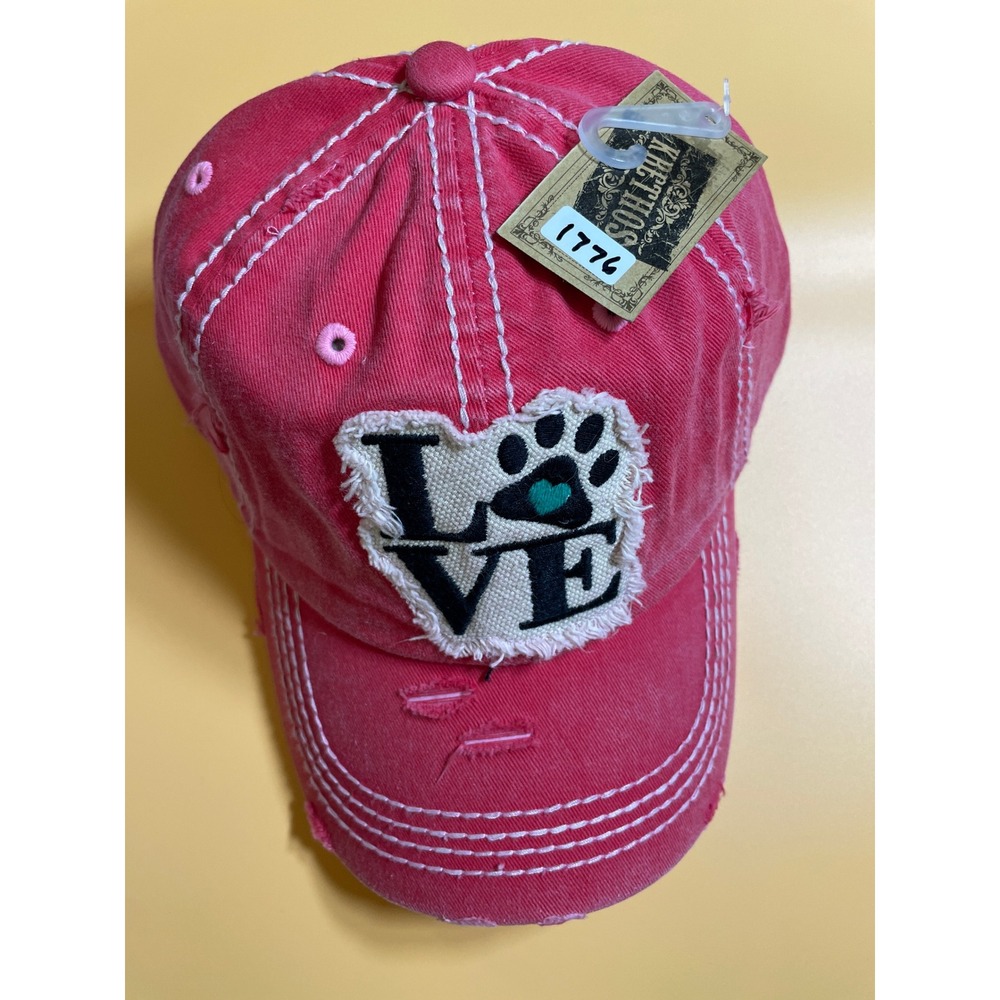 KBETHOS Baseball Cap Womens OS Pink NWT Distressed Love Paw Print Hat